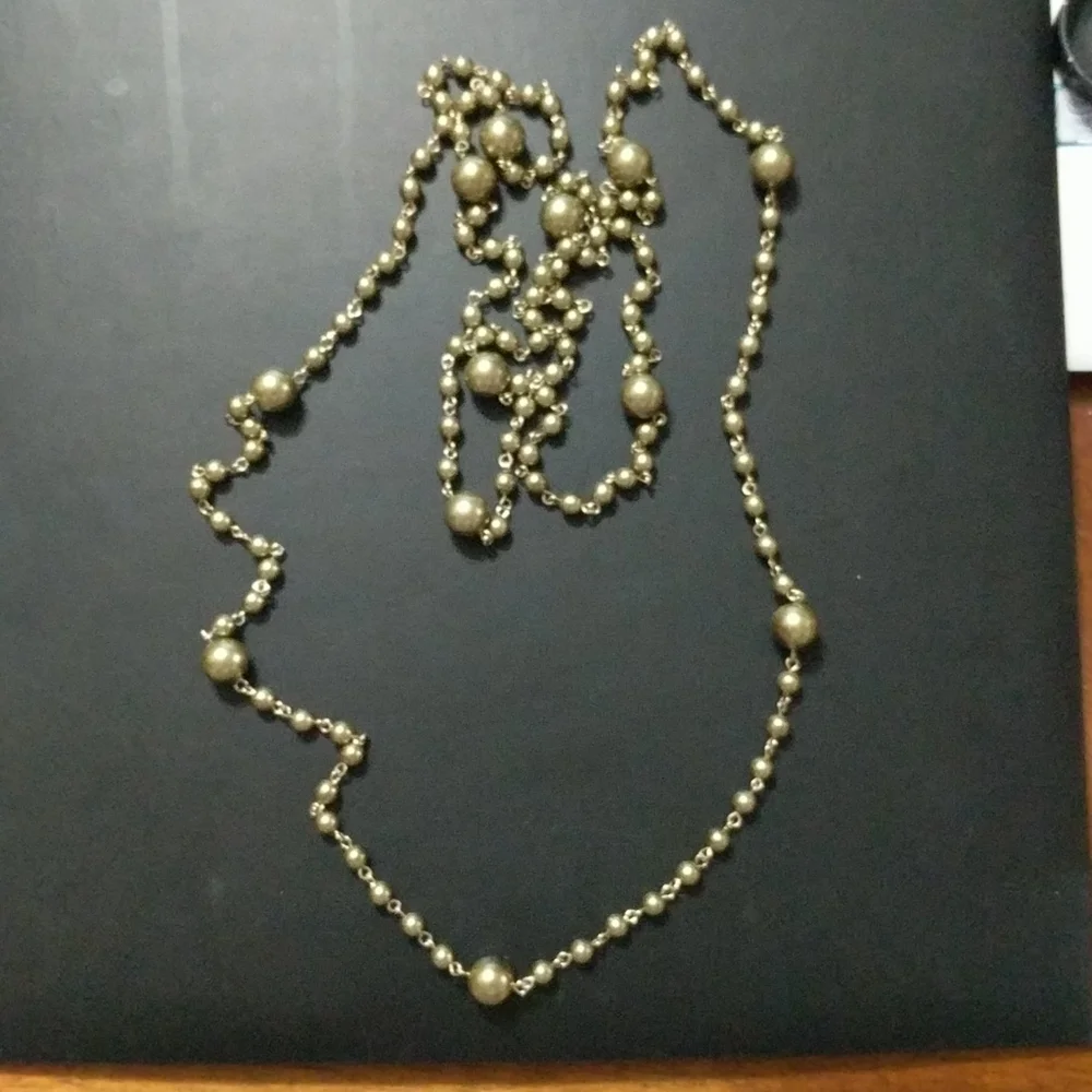 LC Lauren Conrad Olive Green Faux Pearl Long Statement Necklace